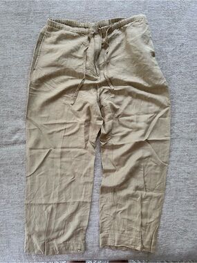 Linen Casual Drawstring Pull On Pants in Tan